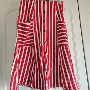 Striped Red & White Skirt w/ Deep Pockets